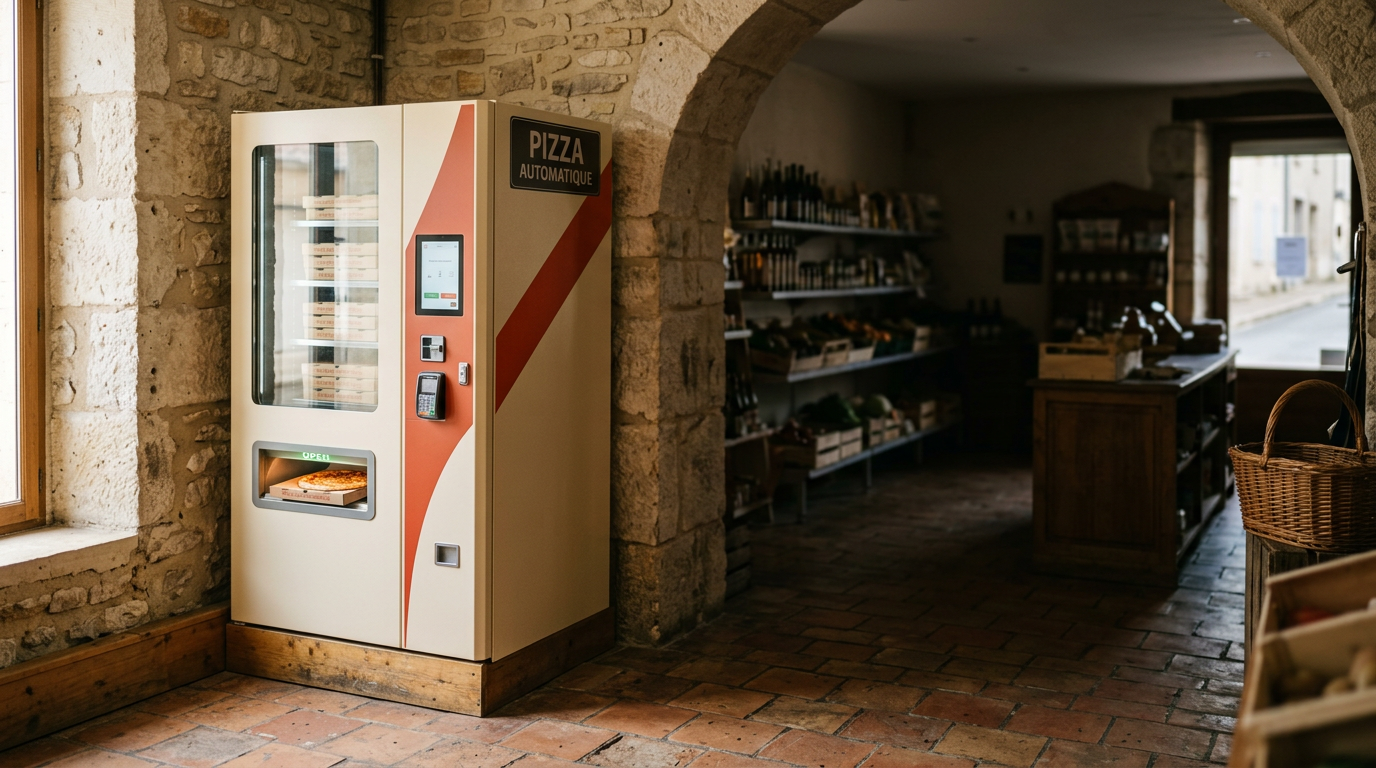 A Targa pizza machine installed in the corner of a small village shop